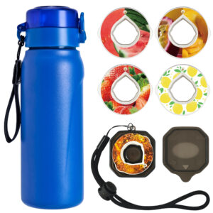 Alpha Fit blue stainless steel flavored water bottle compatible with Air Up scent pods